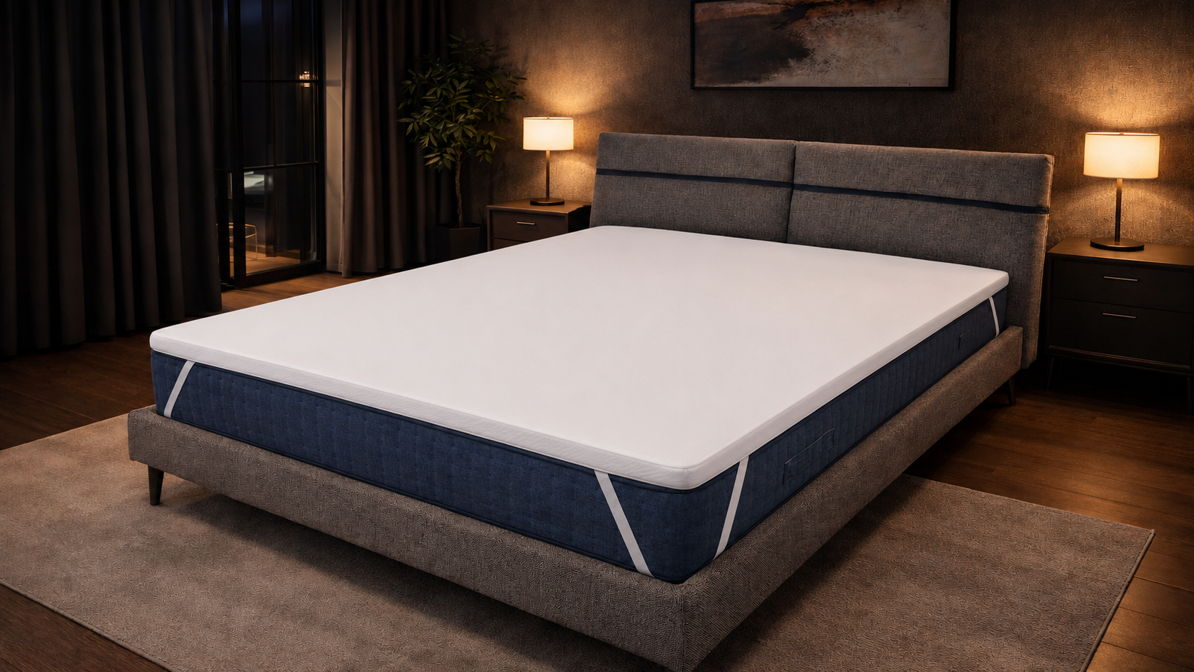 Topper materasso H5 cm con telina bianca liscia ed elastici angolari
