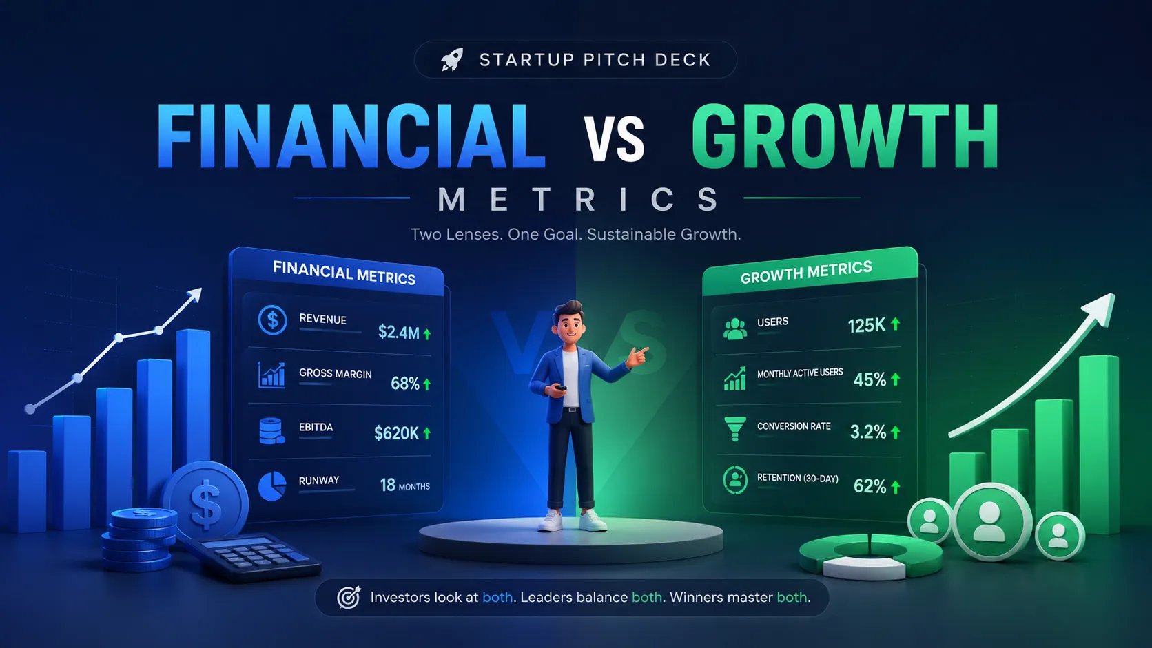 Startup Pitch Deck: Financial vs Growth Metrics
