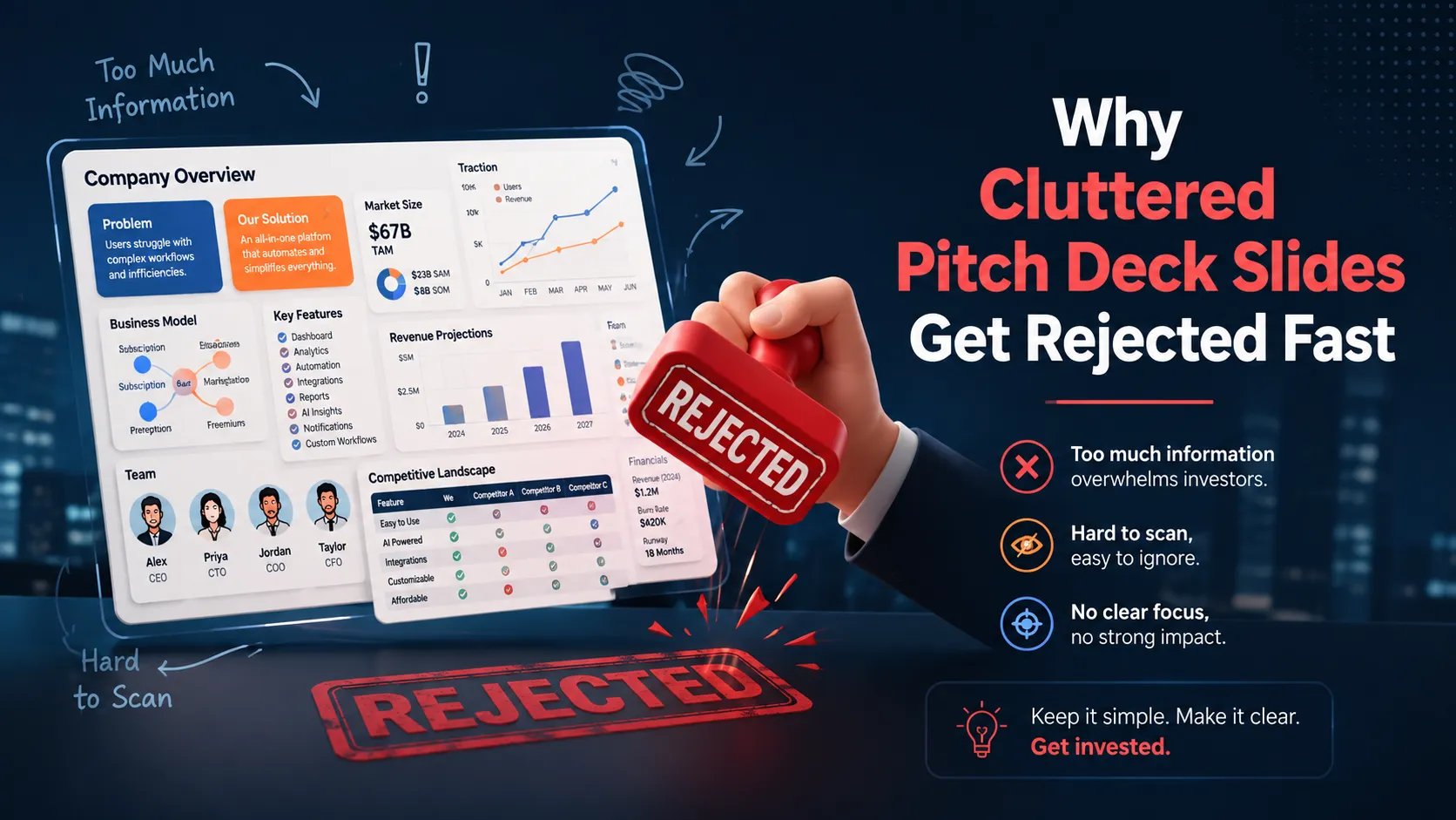 Why Cluttered Pitch Deck Slides Get Rejected Fast