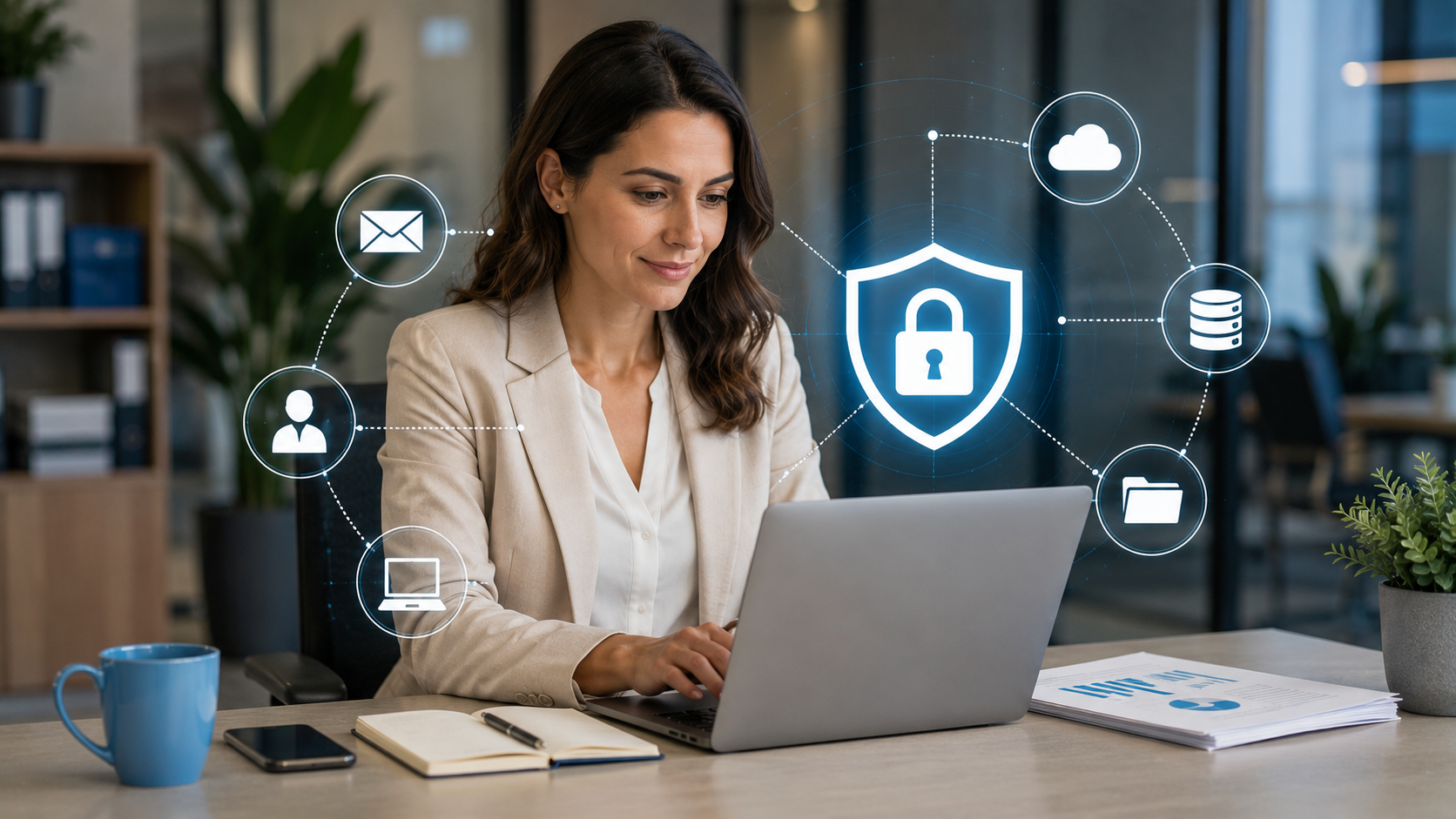 oficina con ciberseguridad en tu negocio
