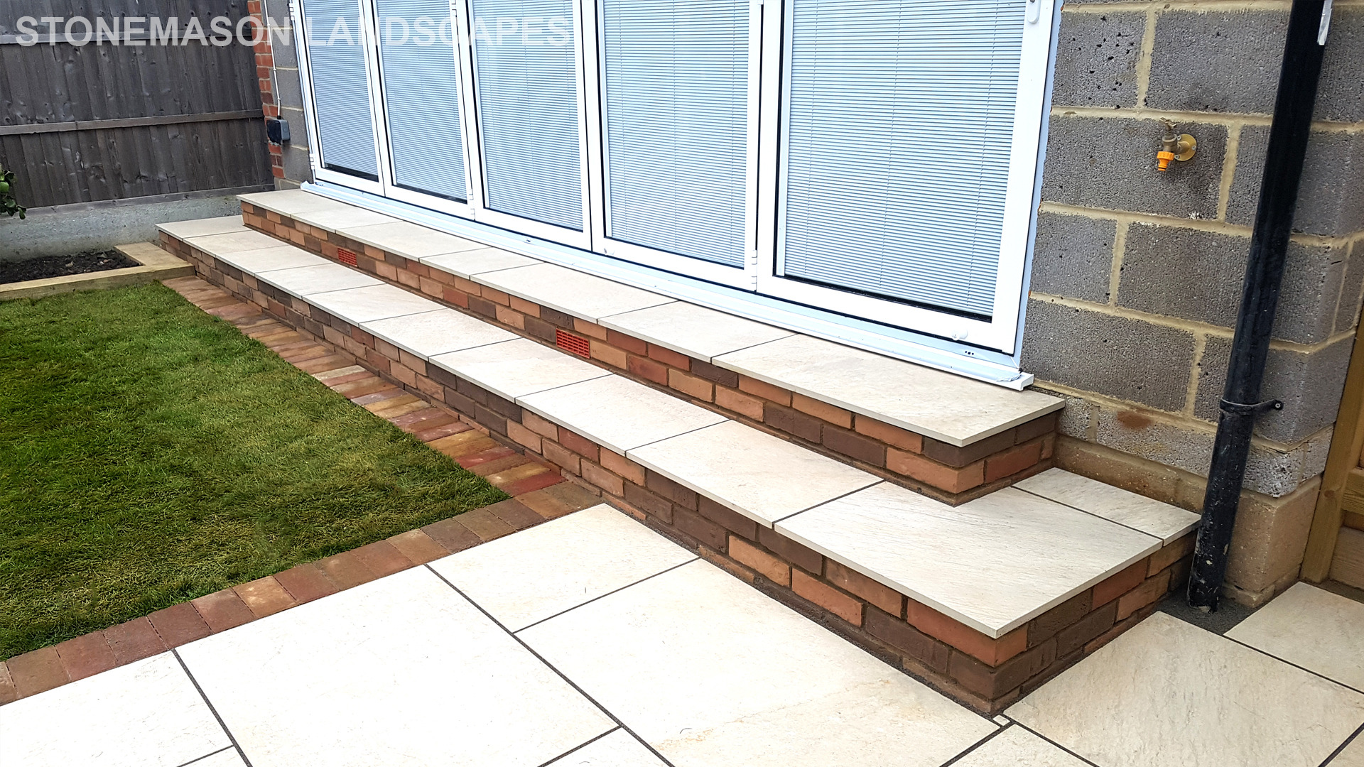 Colourful Garden Makeover Brick Seating Planer Bar New Lawn