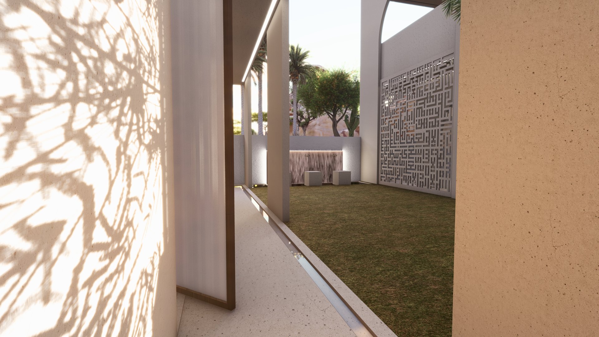A view of the courtyard of the Etihad House proposal by Moori Interiors.