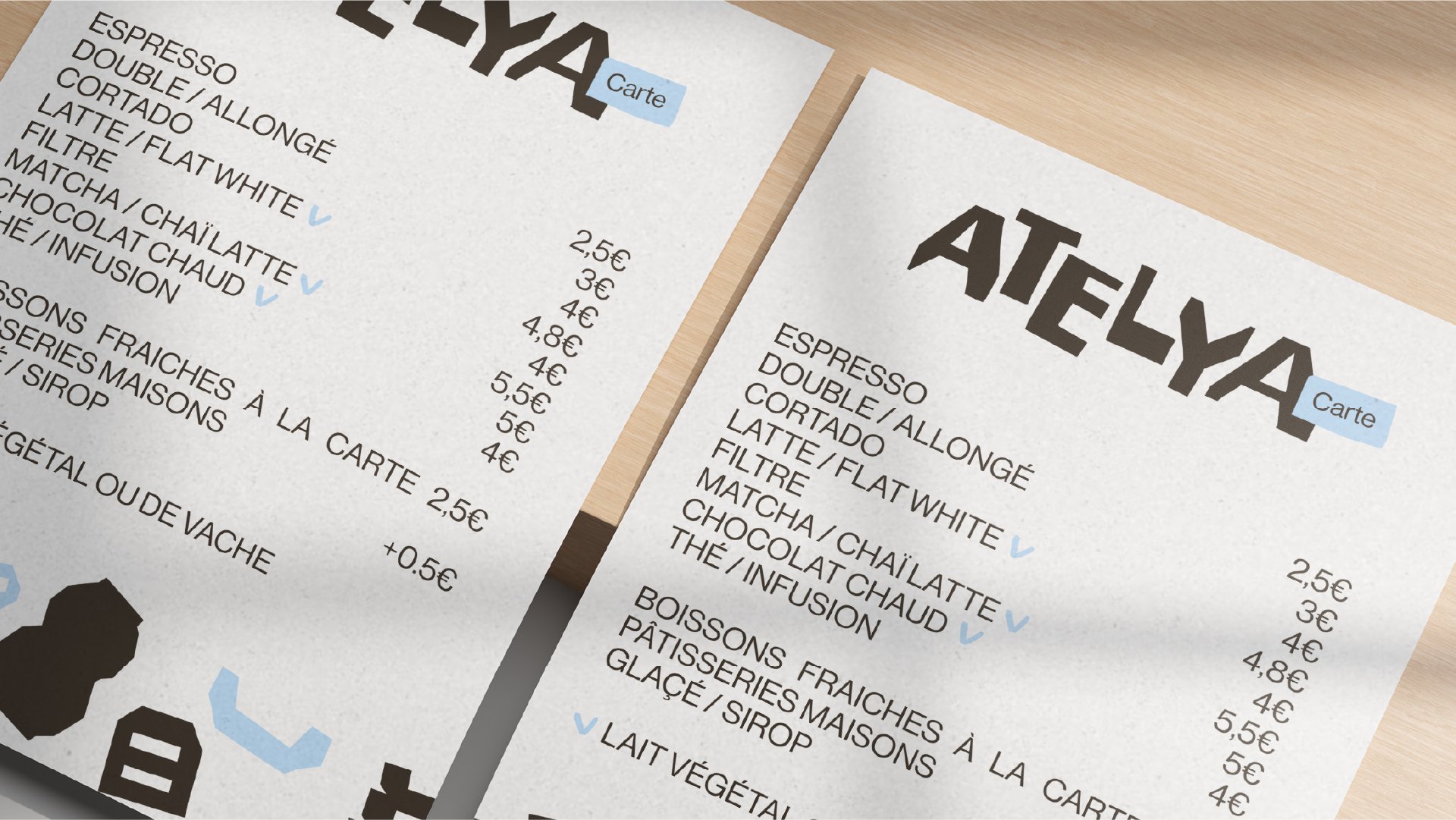 Déclinaison de l'identité visuelle pour Atelya, espace créatif et café par Tuuk studio