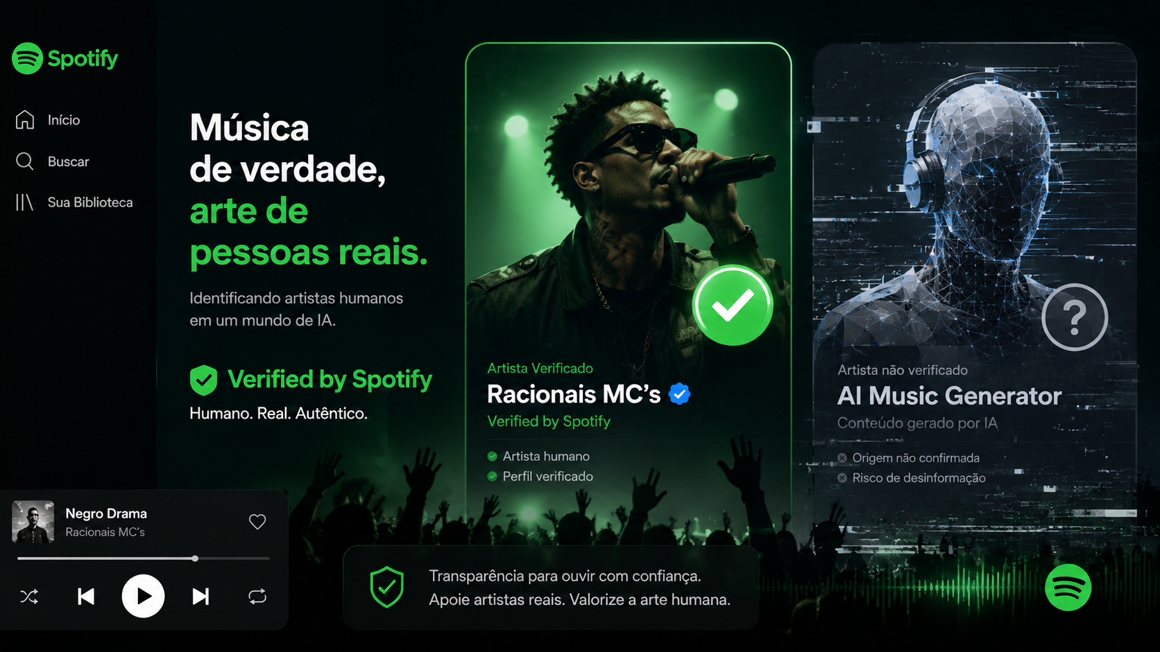 selo Verified by Spotify identificando artistas humanos