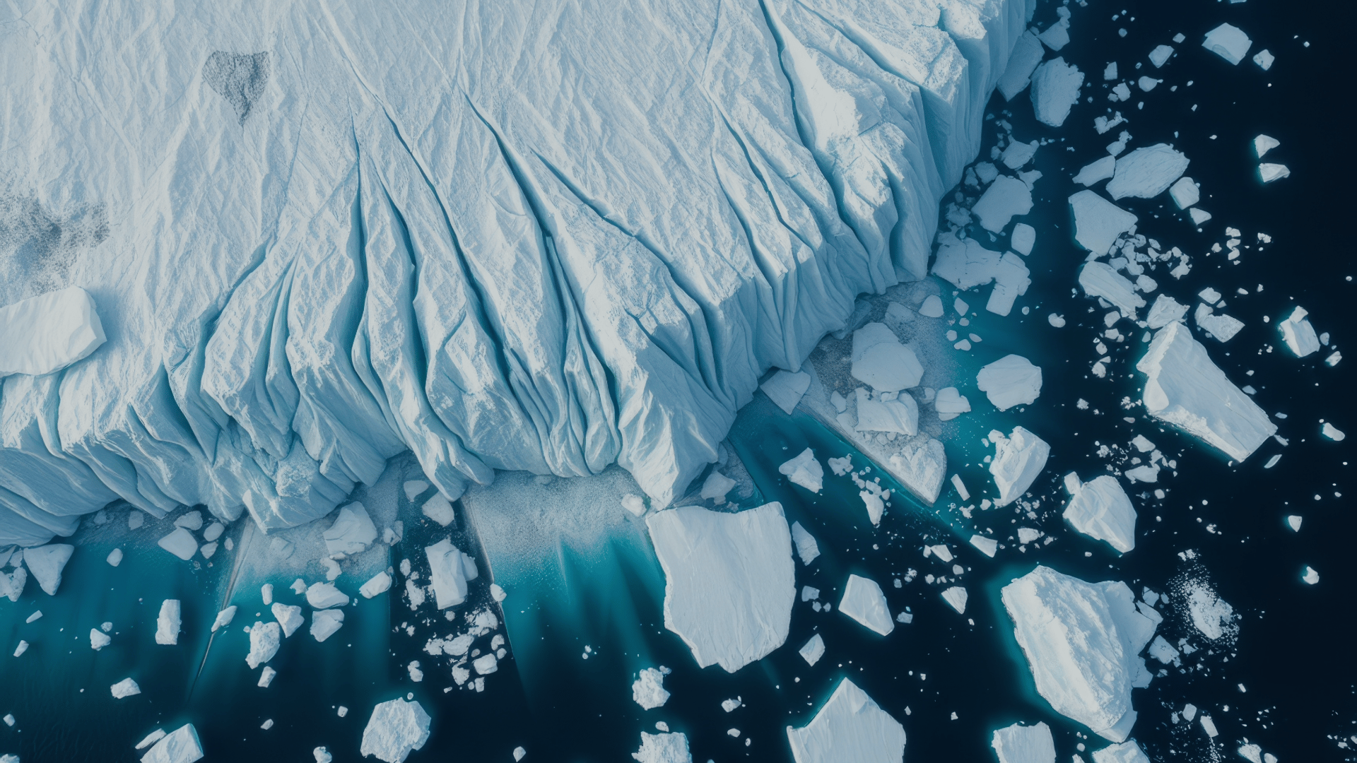 a large amount of icebergs and icebergs on the water