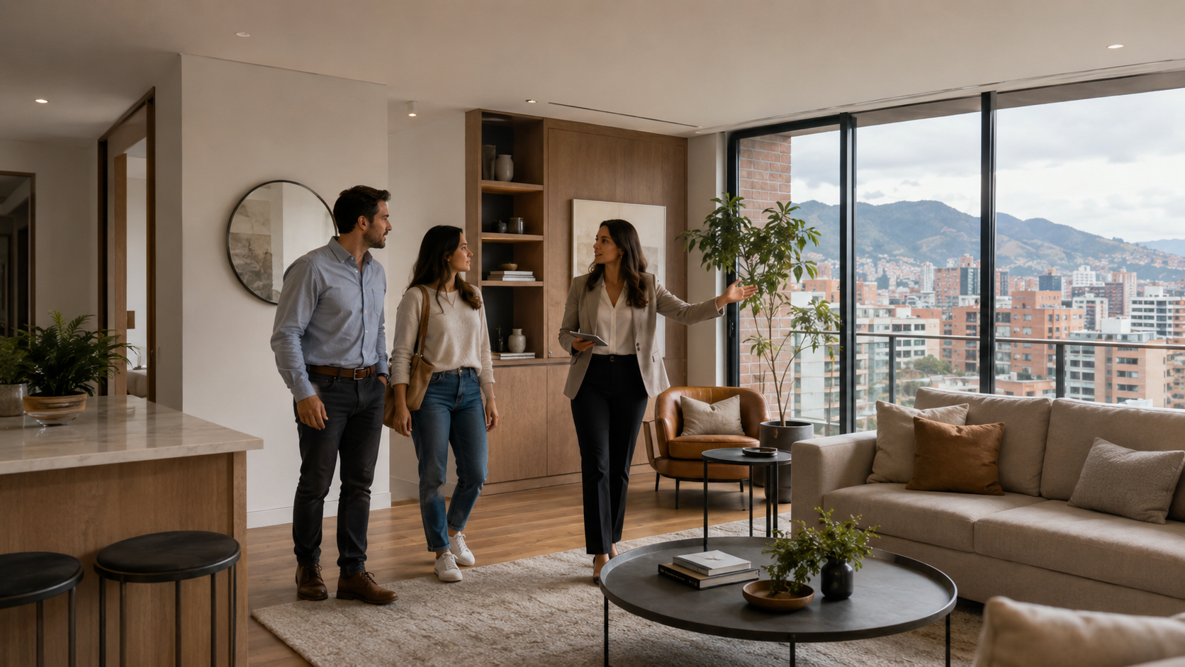 Pareja recorriendo un apartamento en Colombia