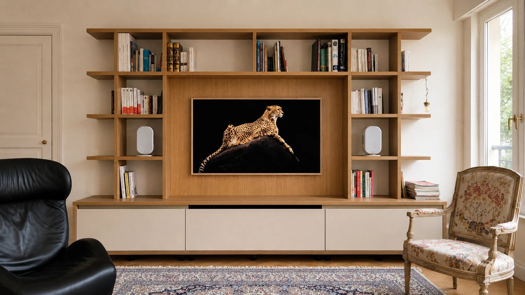 ecran salon hausmannien avec home cinema audio video neuilly