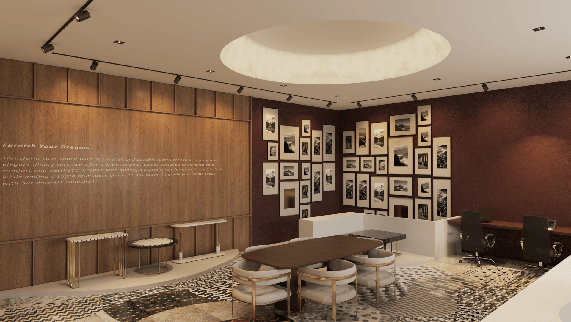 Luxury retail showroom interior design in Dubai with custom joinery and curated material displays.