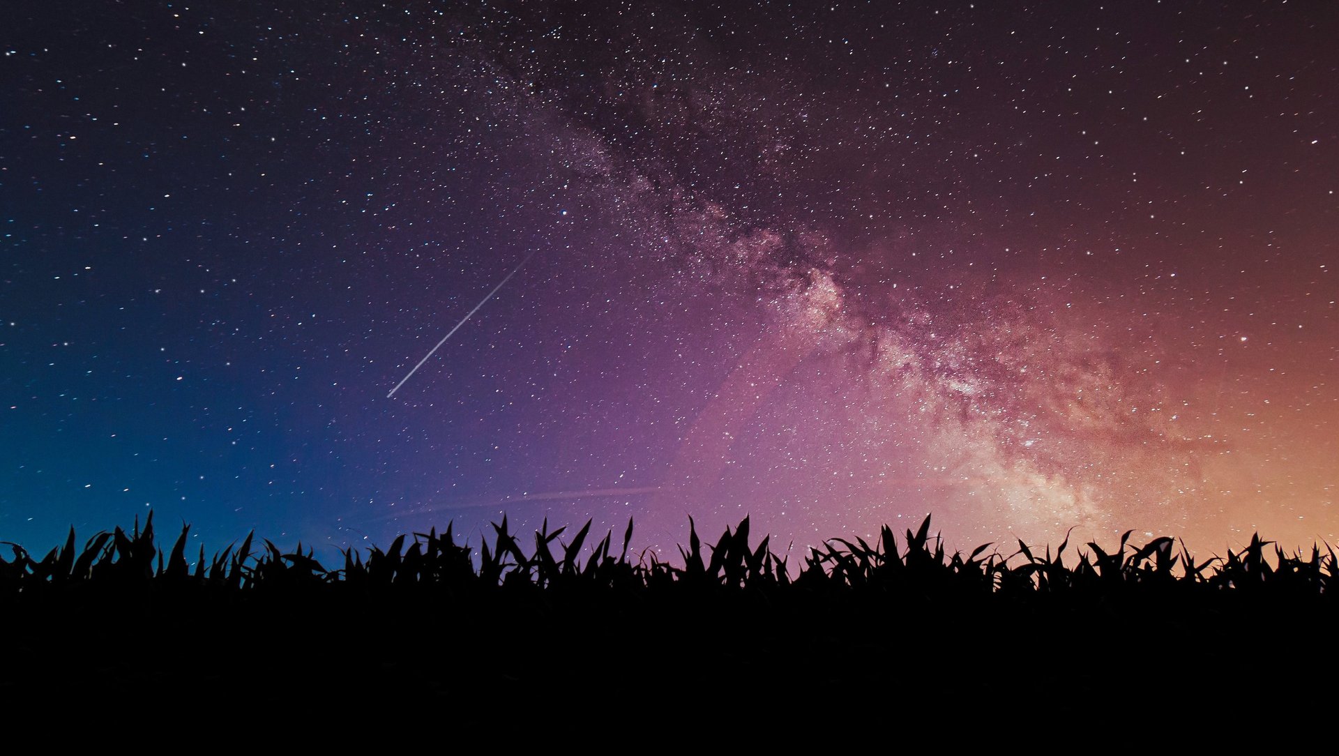 Colorful starry sky above a field