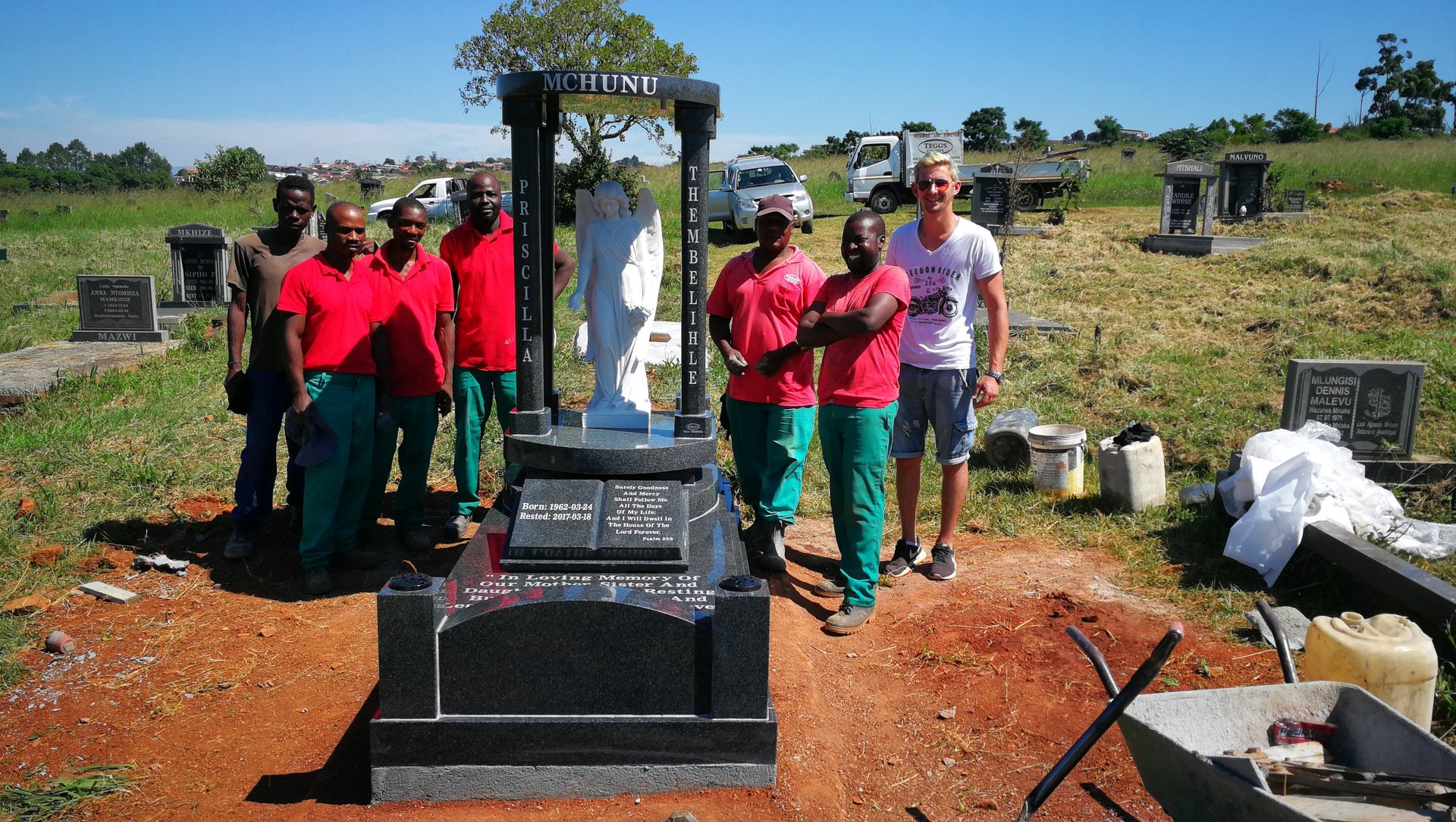 The Tegg's team with a custom memorial manufactured by TGM