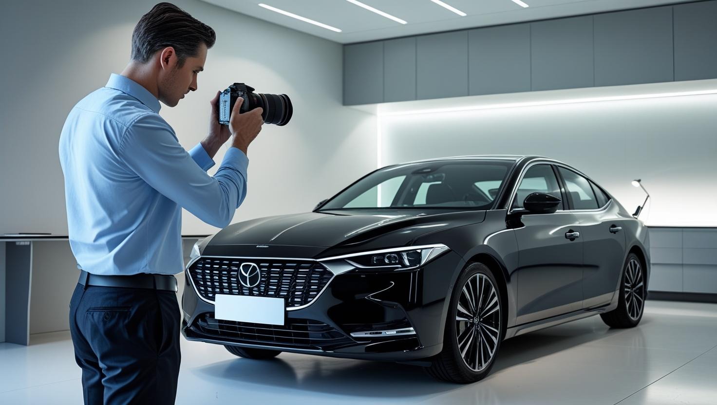 a man taking a picture of a car