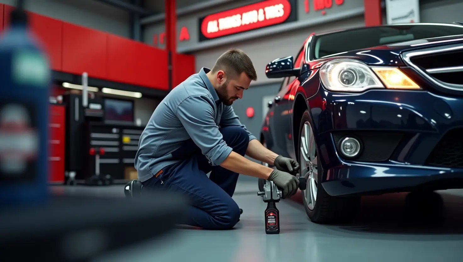 Mechanics inspecting a car at an auto repair shop, ensuring quality maintenance and professional