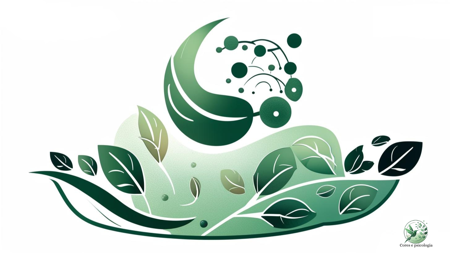 Ilustração com folhas verdes, simbolizando conexão interior, bem-estar e acolhimento.