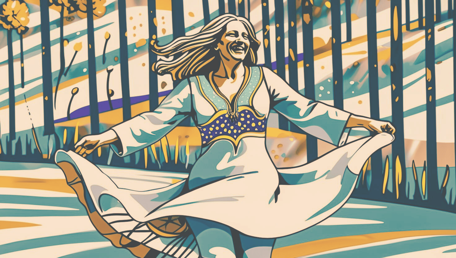 a woman with a flowing dress dancing