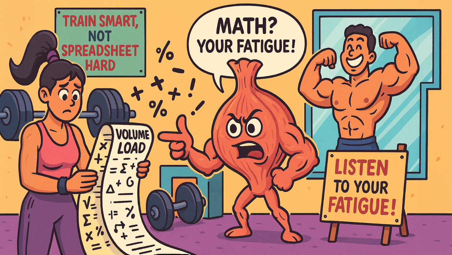 cartoon image of a puzzled gym user checking her workload