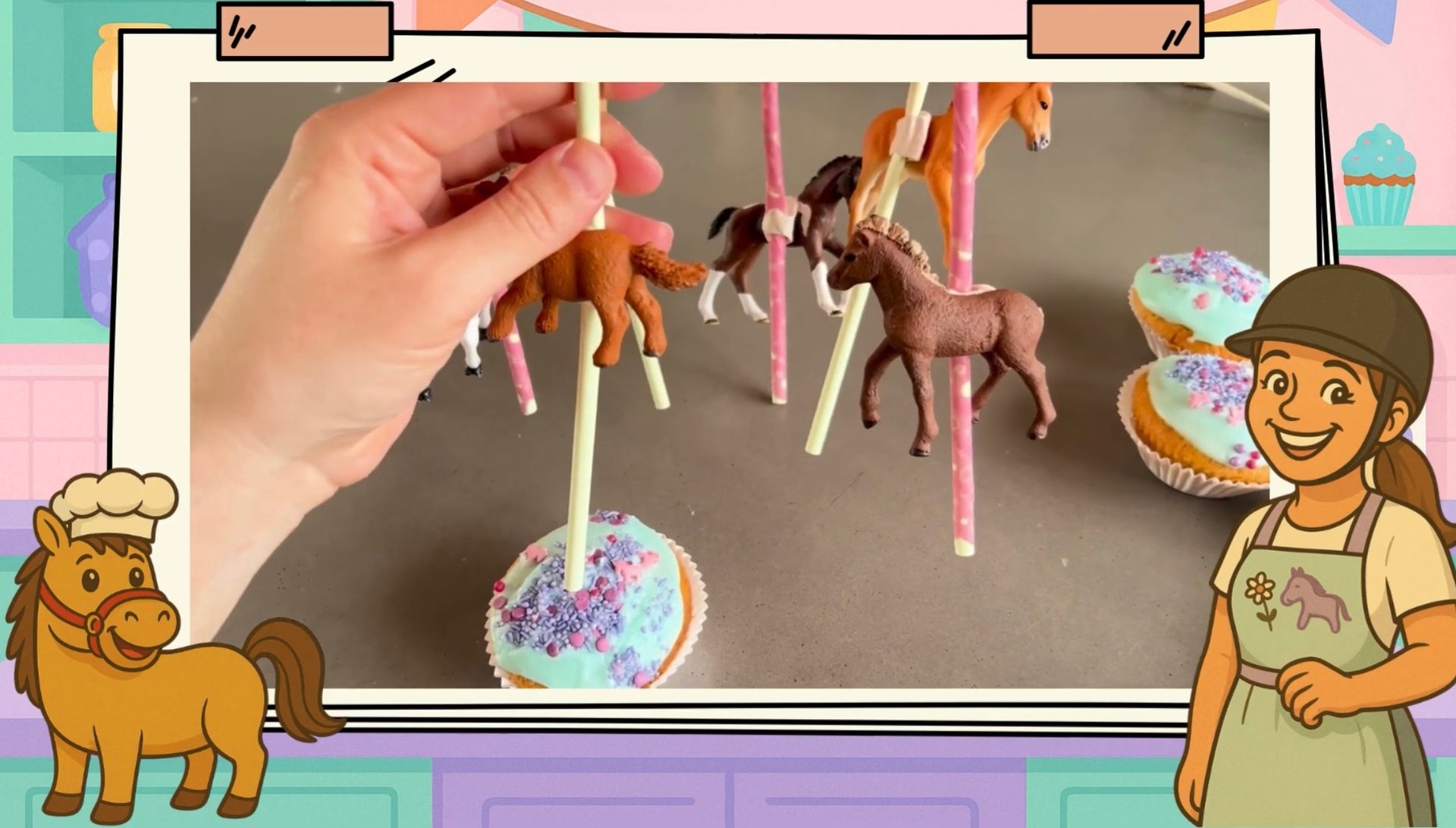 Frau steckt die Strohhalme in die Muffins