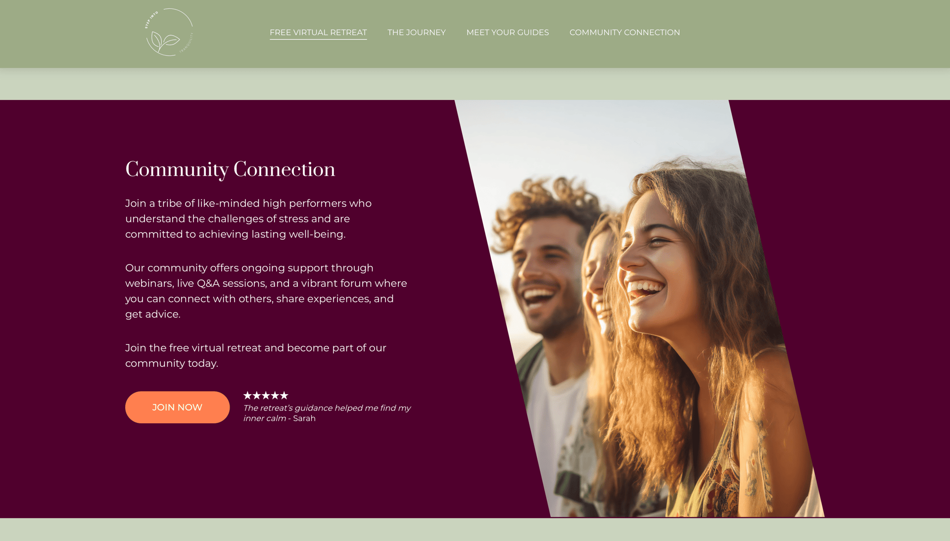 Community Connection sectie waarin het belang van echte verbinding wordt weergegeven, ontworpen door Jasmijn Design 