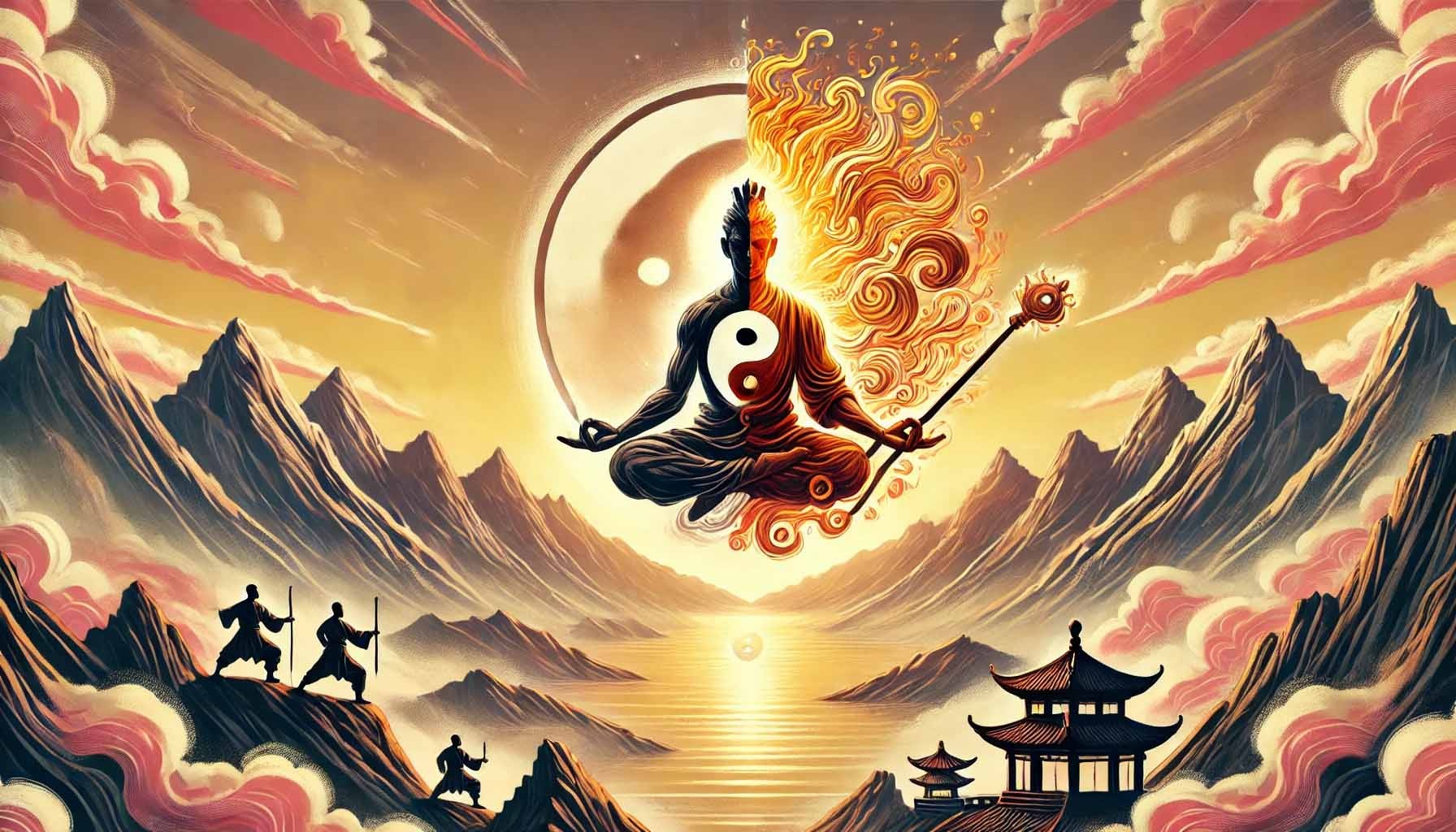 a painting of a person on a mountain