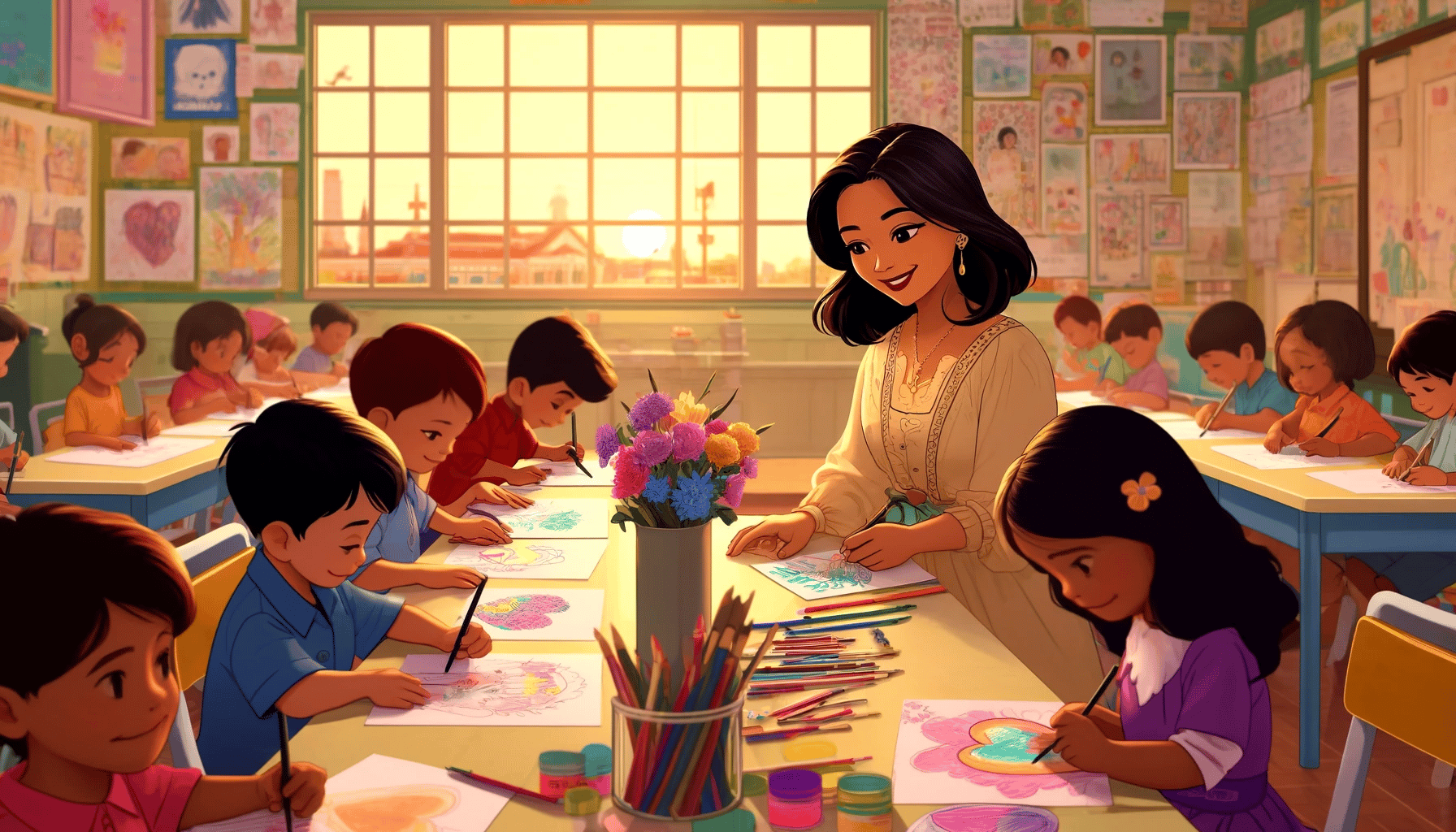 a teacher's teacher's classroom with students making mother's day cards for mom