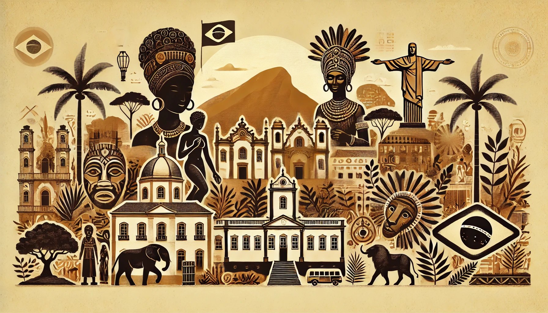 imagem representando a influência dos artistas negros na história da arte brasileira, com elementos 