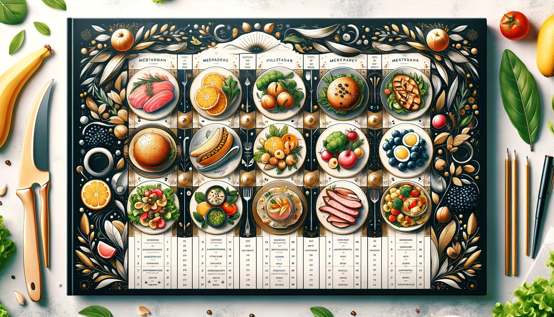 a calendar calendar with a variety of food items