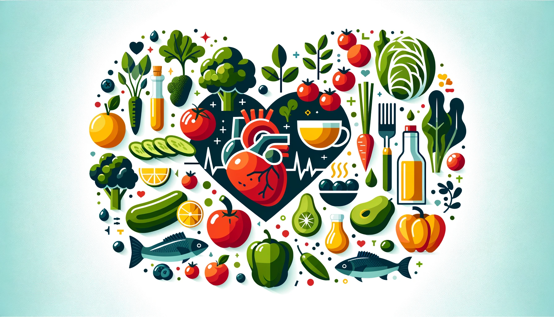 a heart shaped heart with various types of food