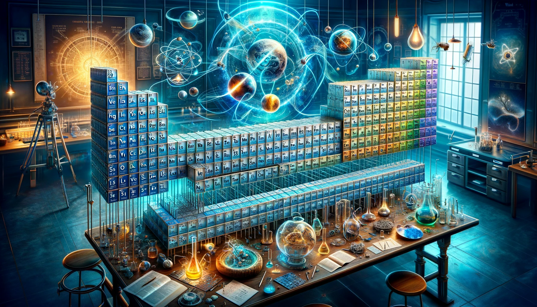 a science fiction of a periodic table with a periodic table top