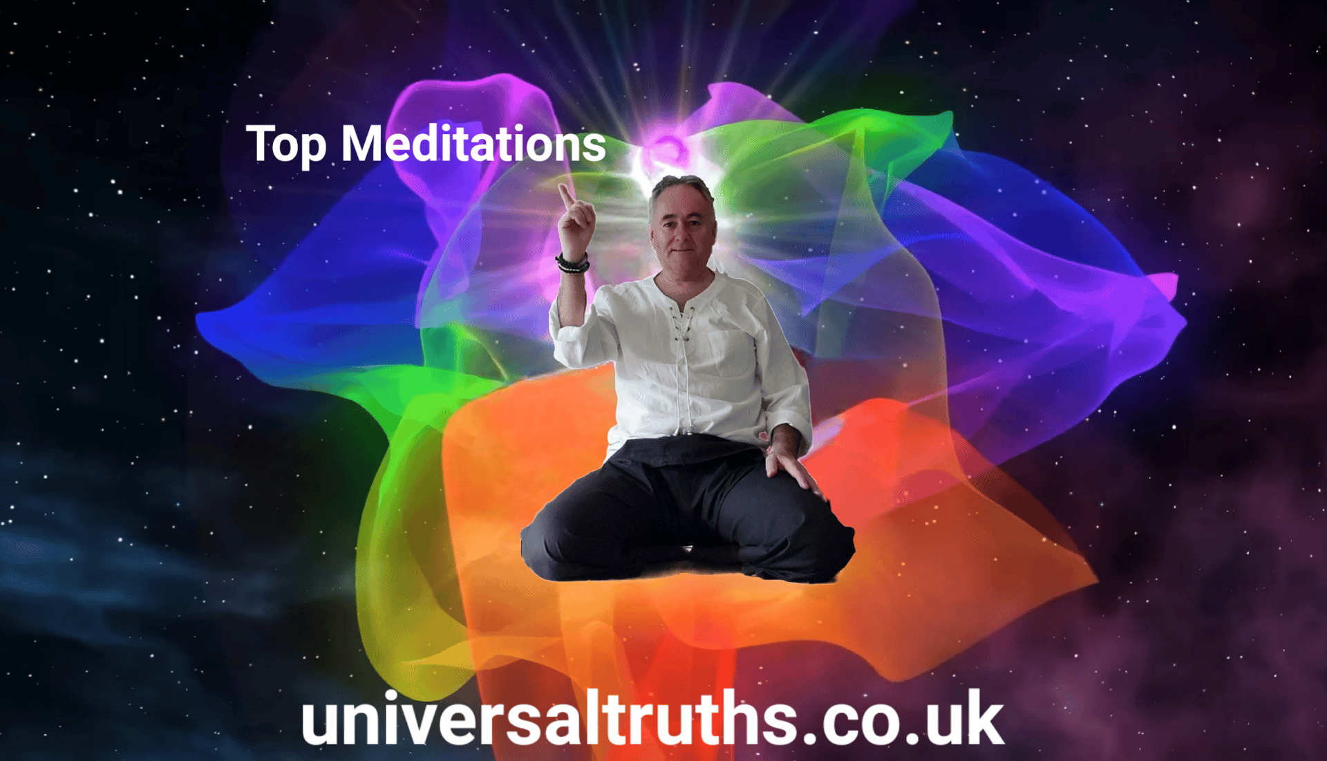 sitting meditation pose with colourful flower background