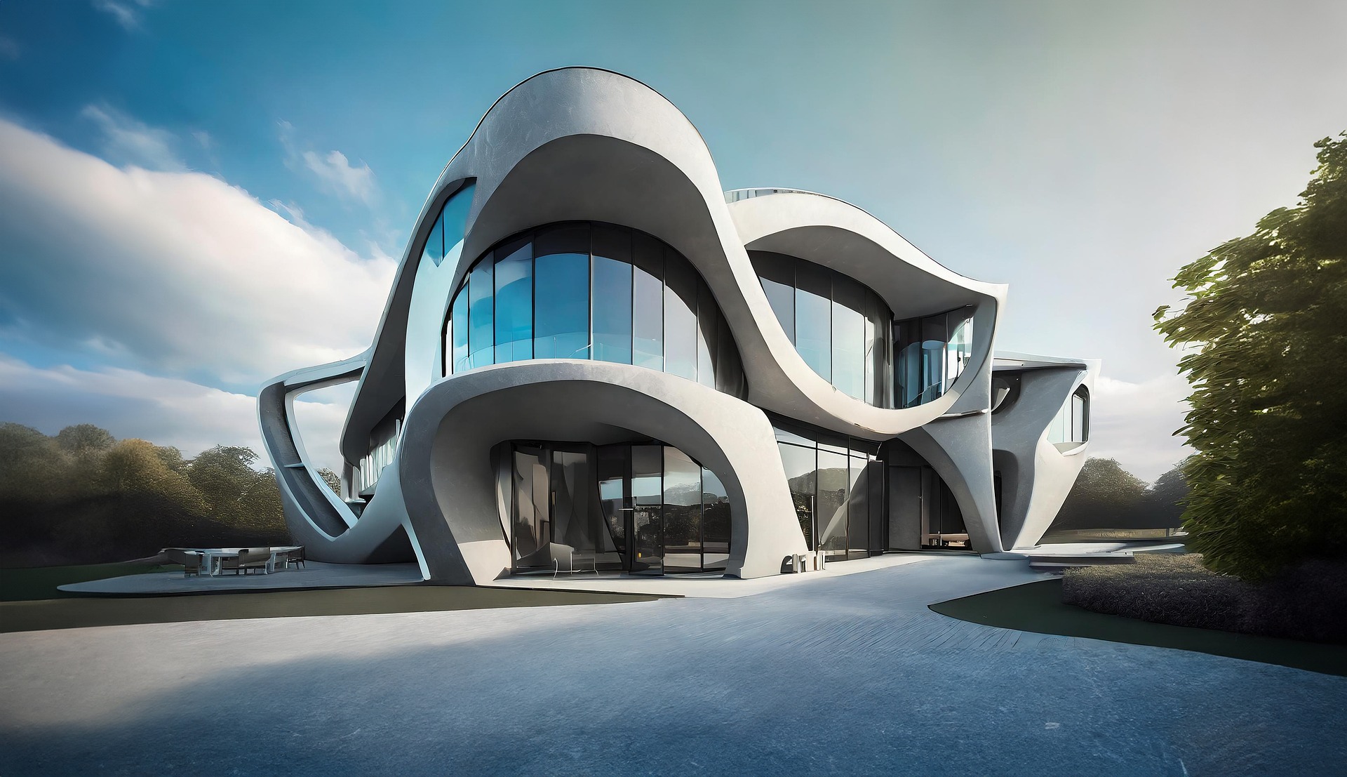 Prédio moderno com design curvado, simbolizando um espaço terapêutico.