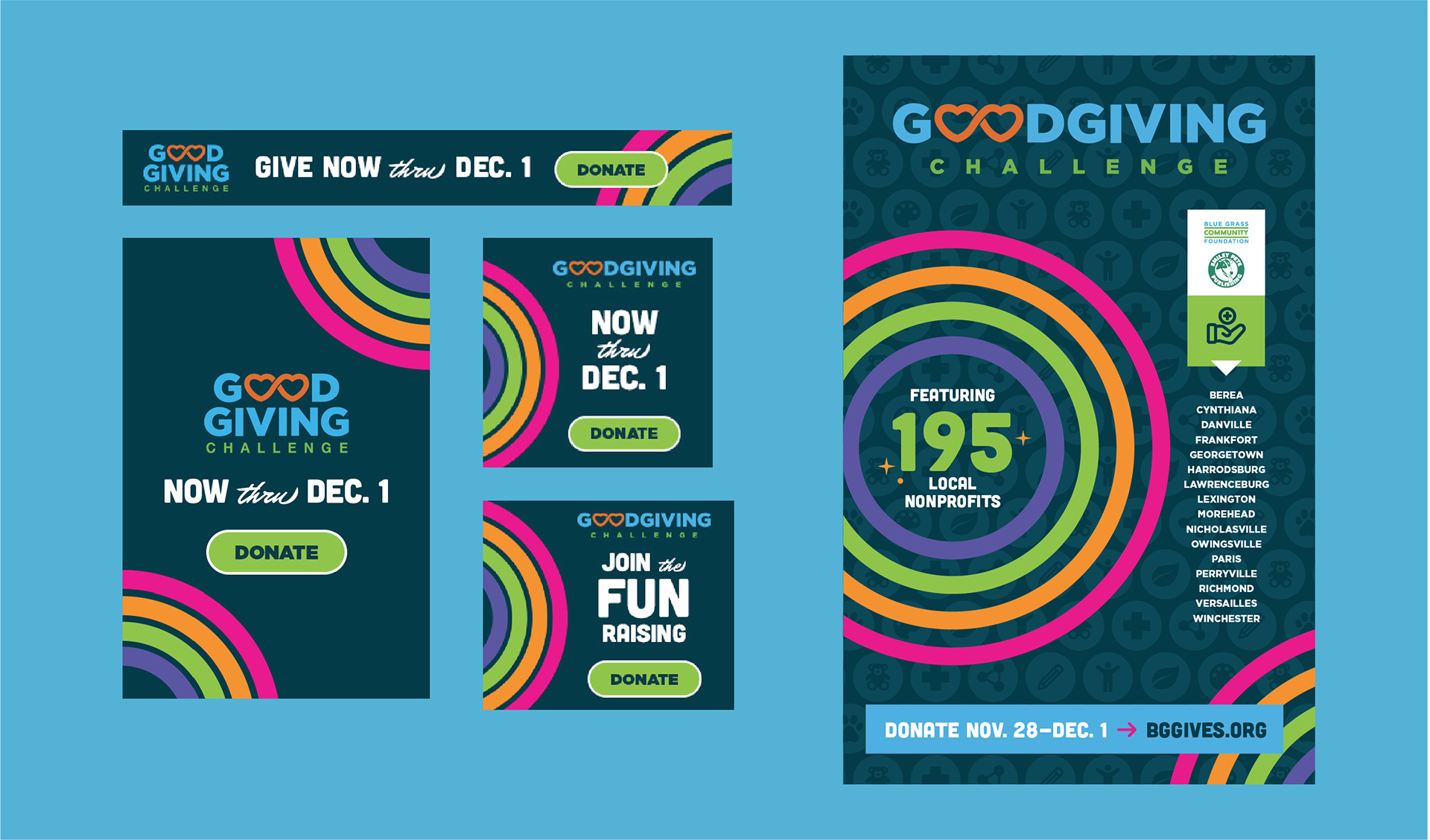 Poster and digital ads featuring campaign graphics