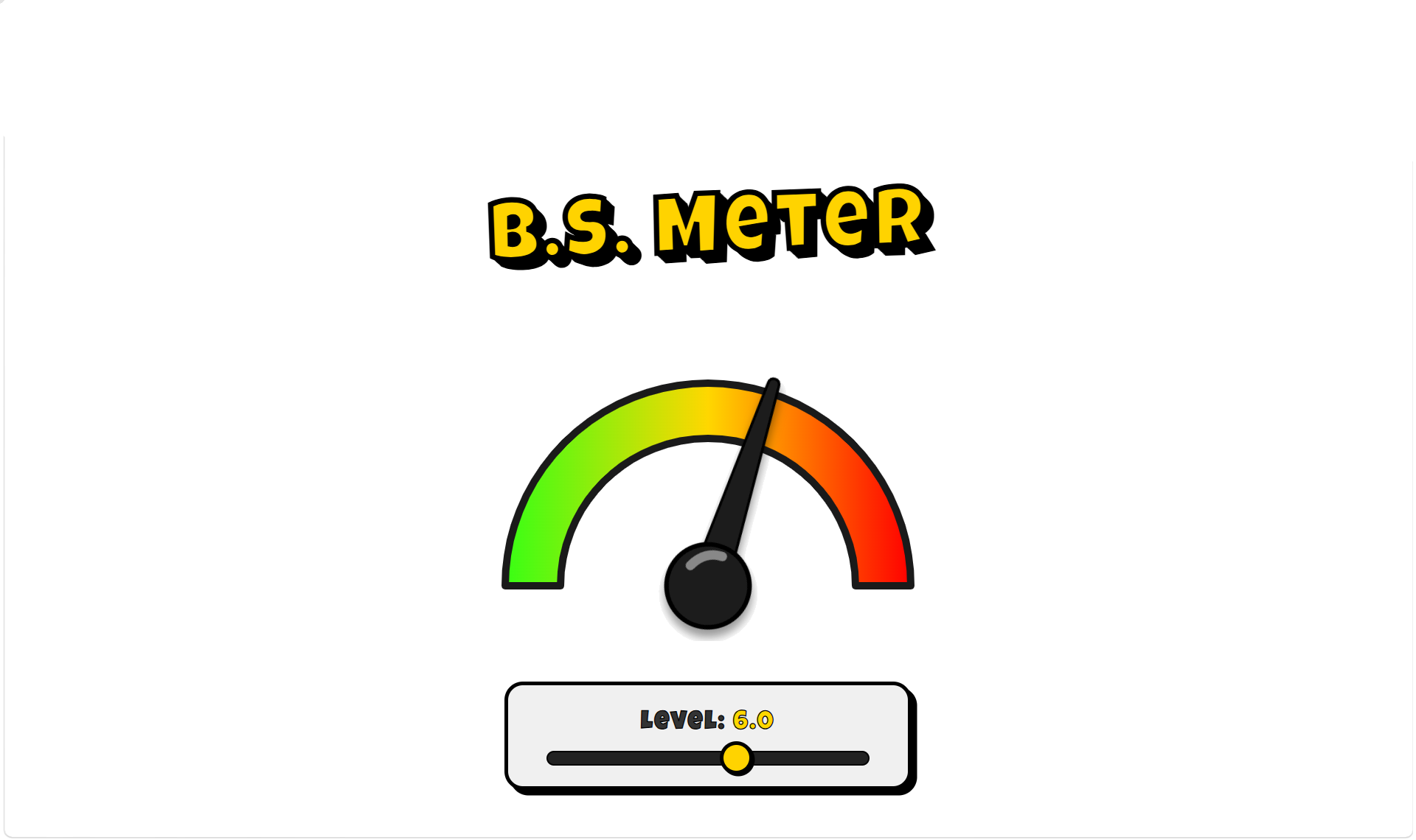 B.S. Meter graphic featuring a gauge with a green, yellow, and red scale, used to rate the level of nonsense or frustration.
