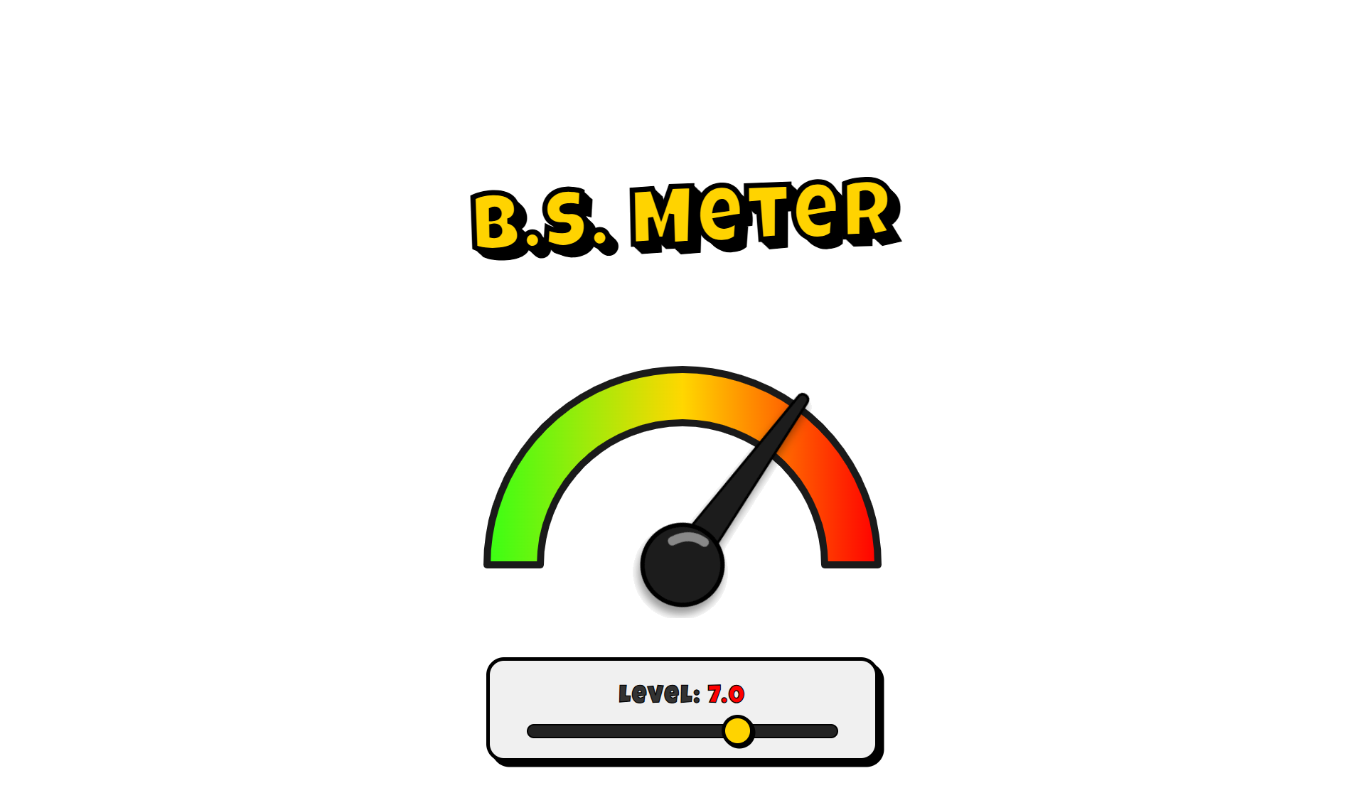B.S. Meter graphic featuring a gauge with a green, yellow, and red scale, used to rate the level of nonsense or frustration.