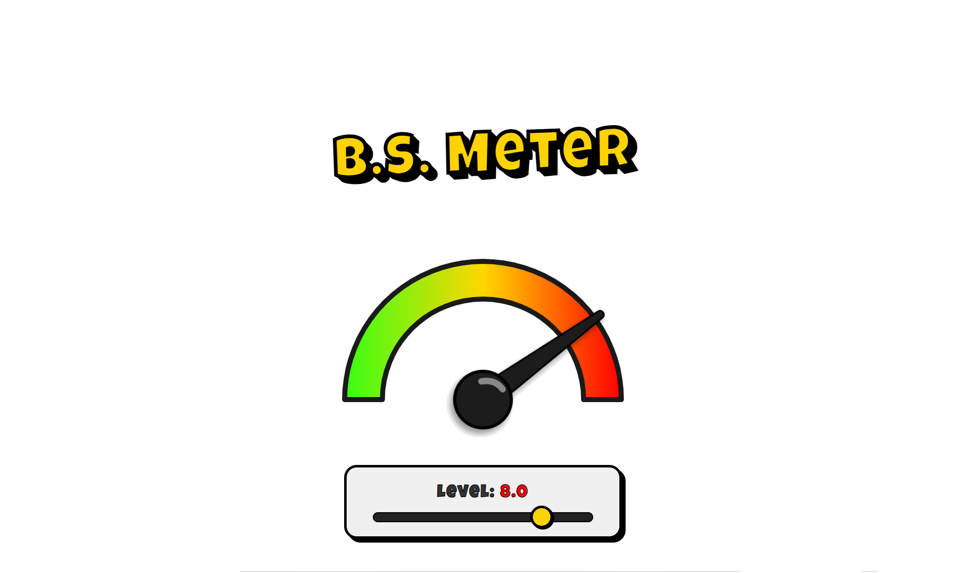 B.S. Meter graphic featuring a gauge with a green, yellow, and red scale, used to rate the level of nonsense or frustration.