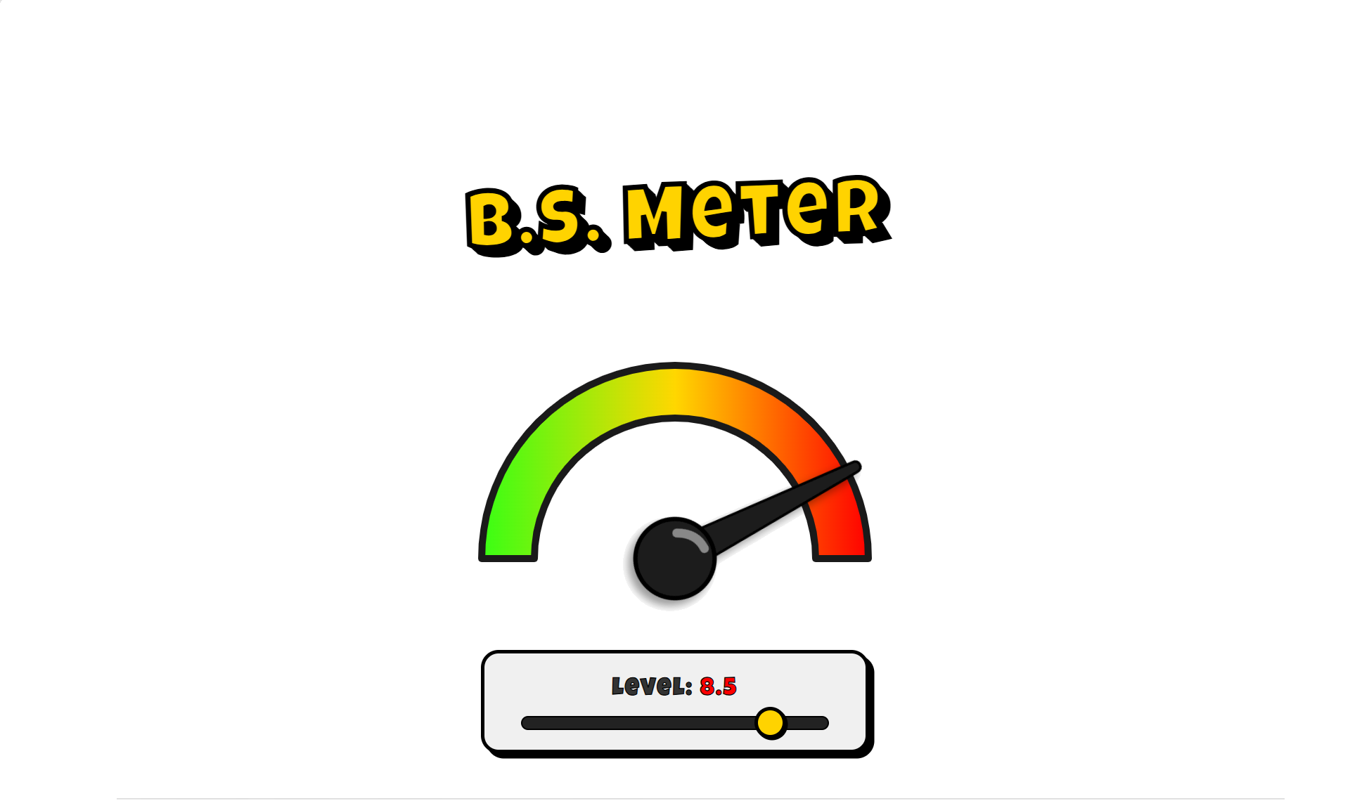 B.S. Meter graphic featuring a gauge with a green, yellow, and red scale, used to rate the level of nonsense or frustration.