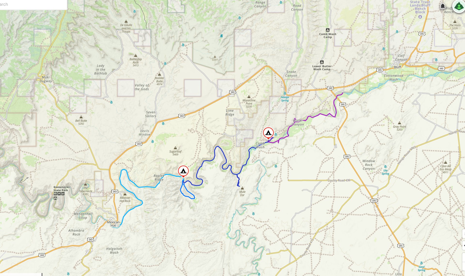 San Juan River float tracks over 4 days.
