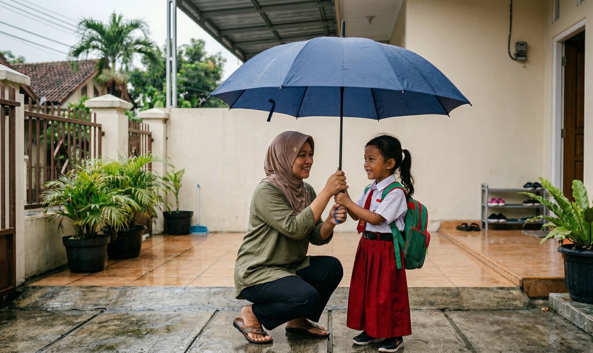 Mengajar anak menggunakan payung