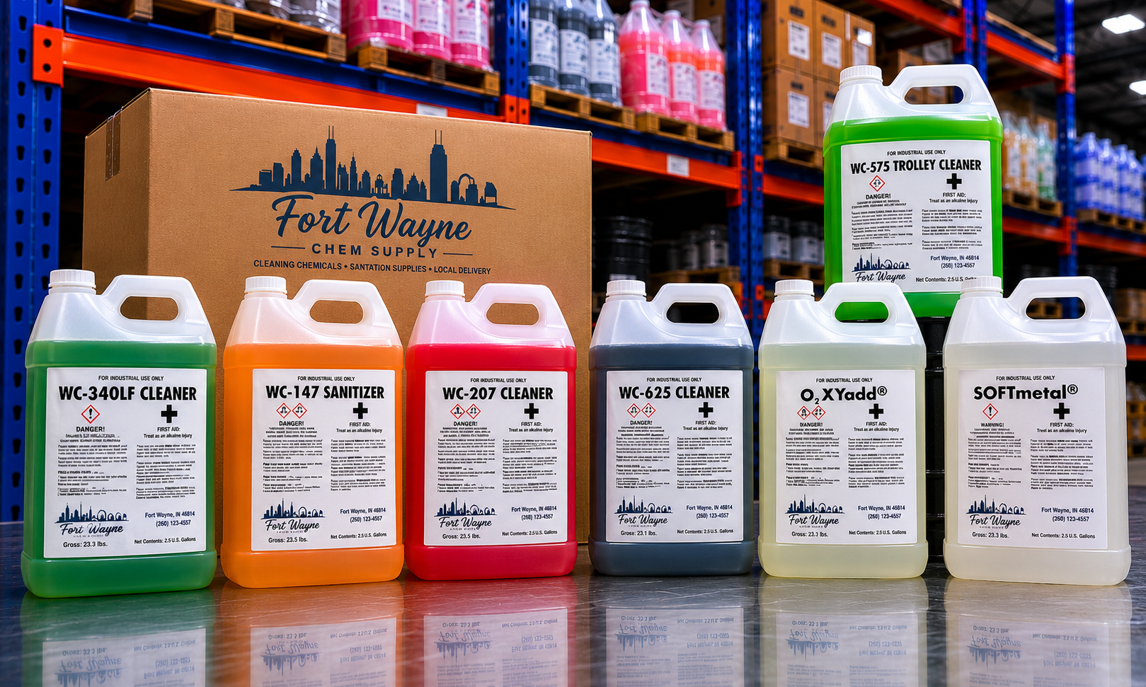 Commercial cleaning chemicals, sanitizers, degreasers, and industrial cleaning products