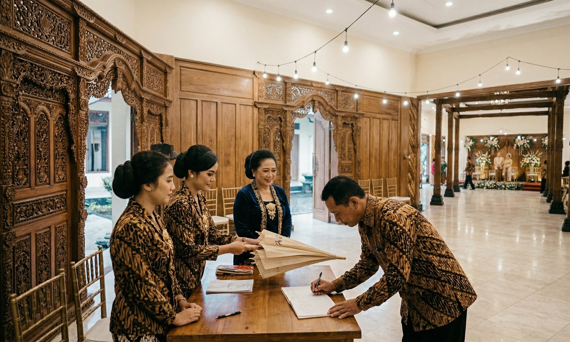 Memberi payung kepada tamu pernikahan