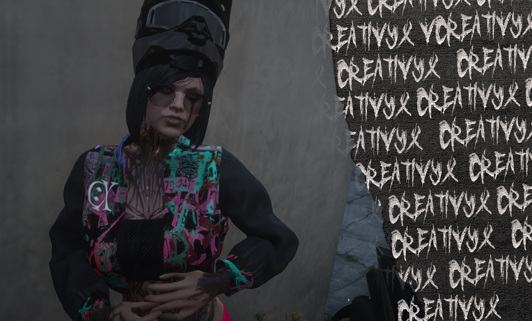 a woman in a black dress and a black and white dress