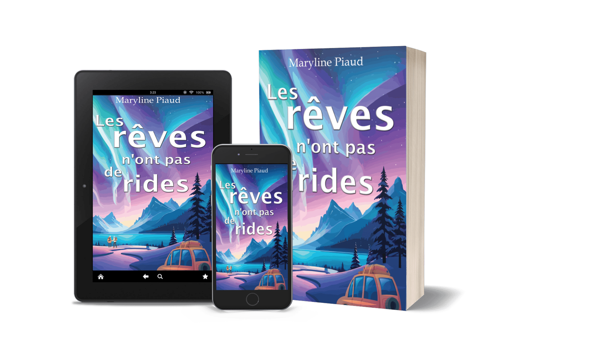 a phone phone and a book on a tablet