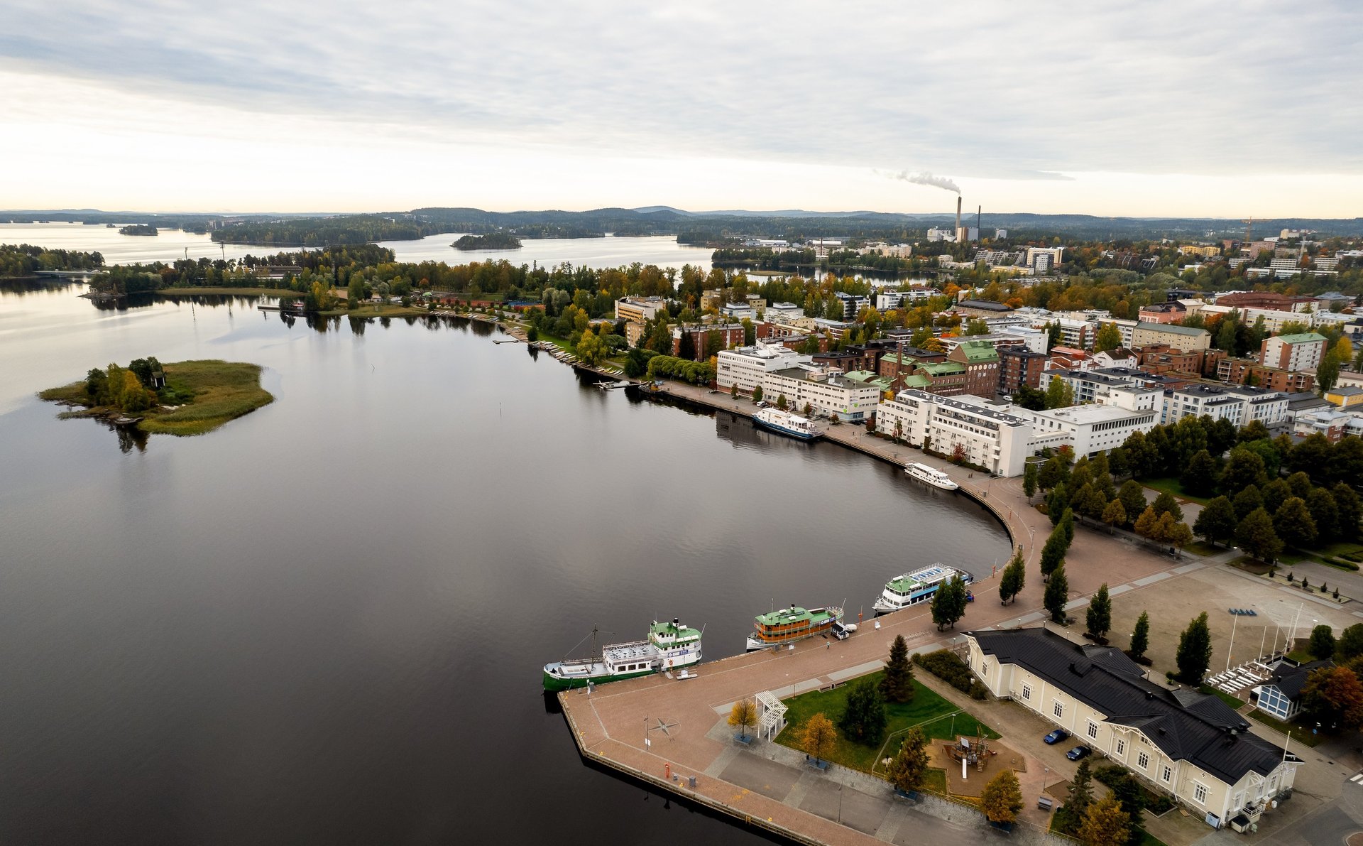 Aerial drone view of the city of Kuopio in Eastern Finland , Northern Savonia