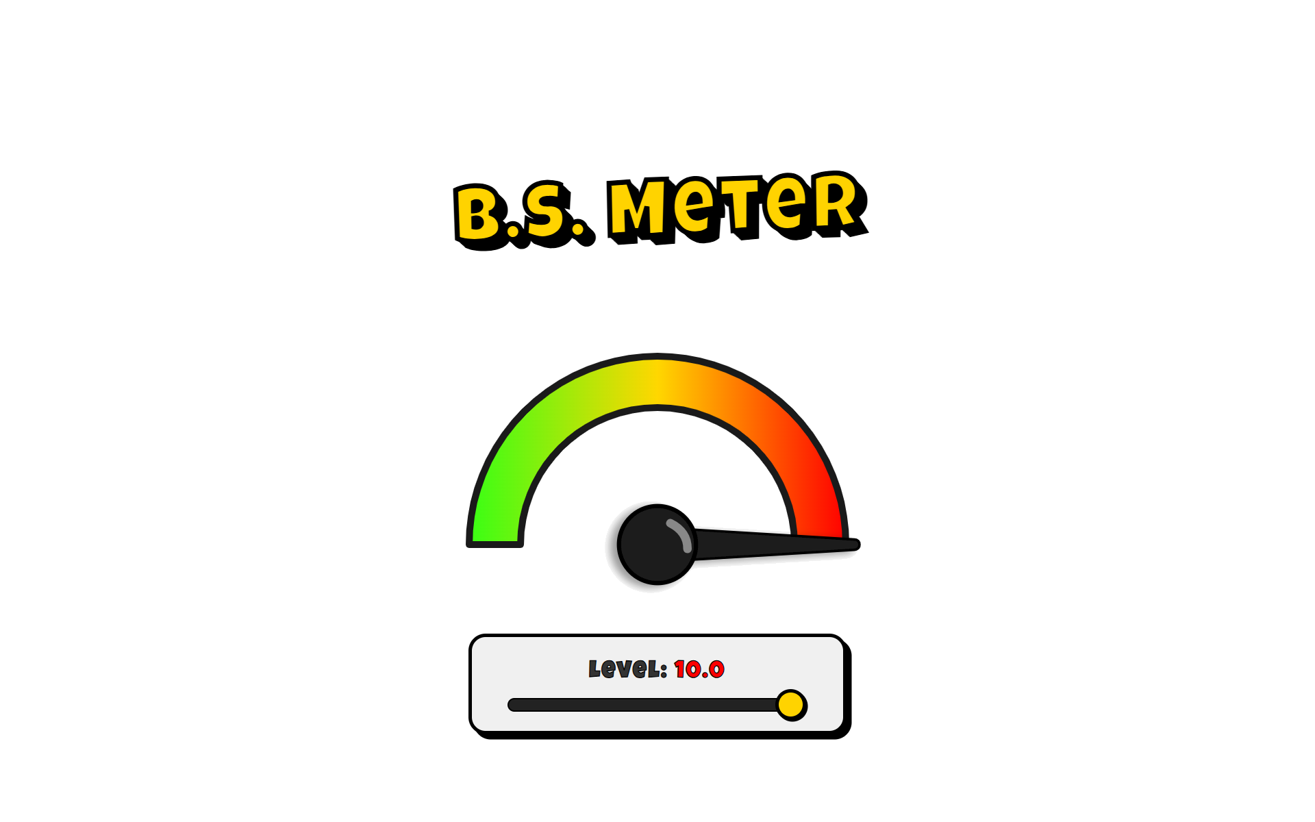 B.S. Meter graphic featuring a gauge with a green, yellow, and red scale, used to rate the level of nonsense or frustration.