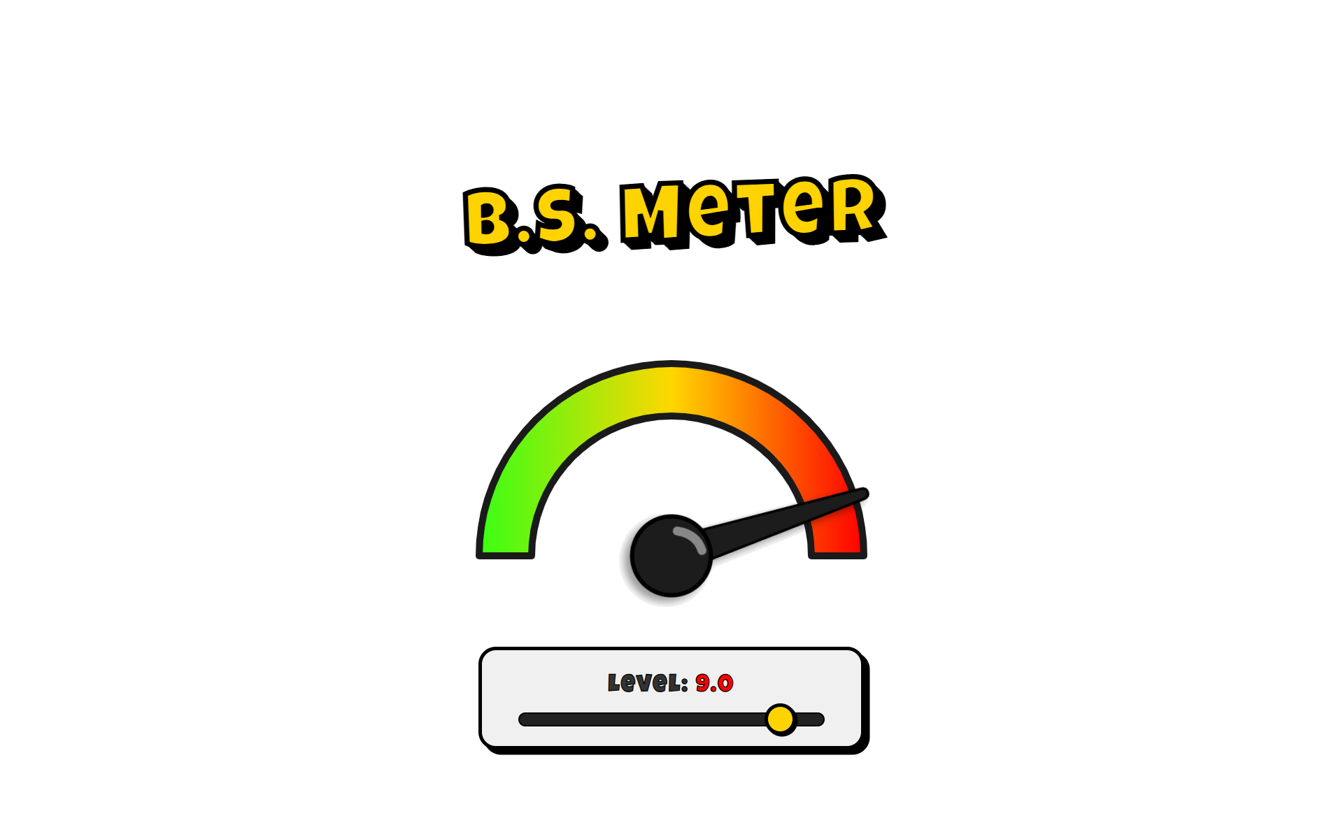 B.S. Meter graphic featuring a gauge with a green, yellow, and red scale, used to rate the level of nonsense or frustration.