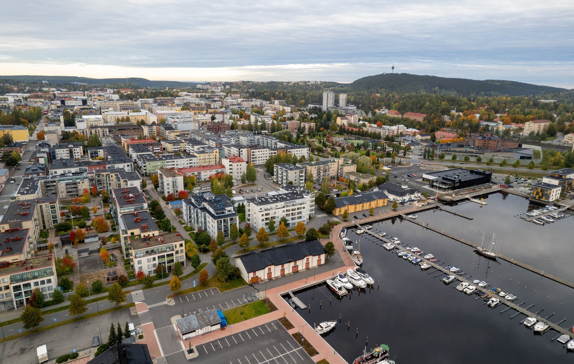 Aerial drone view of the city of Kuopio in Eastern Finland , Northern Savonia