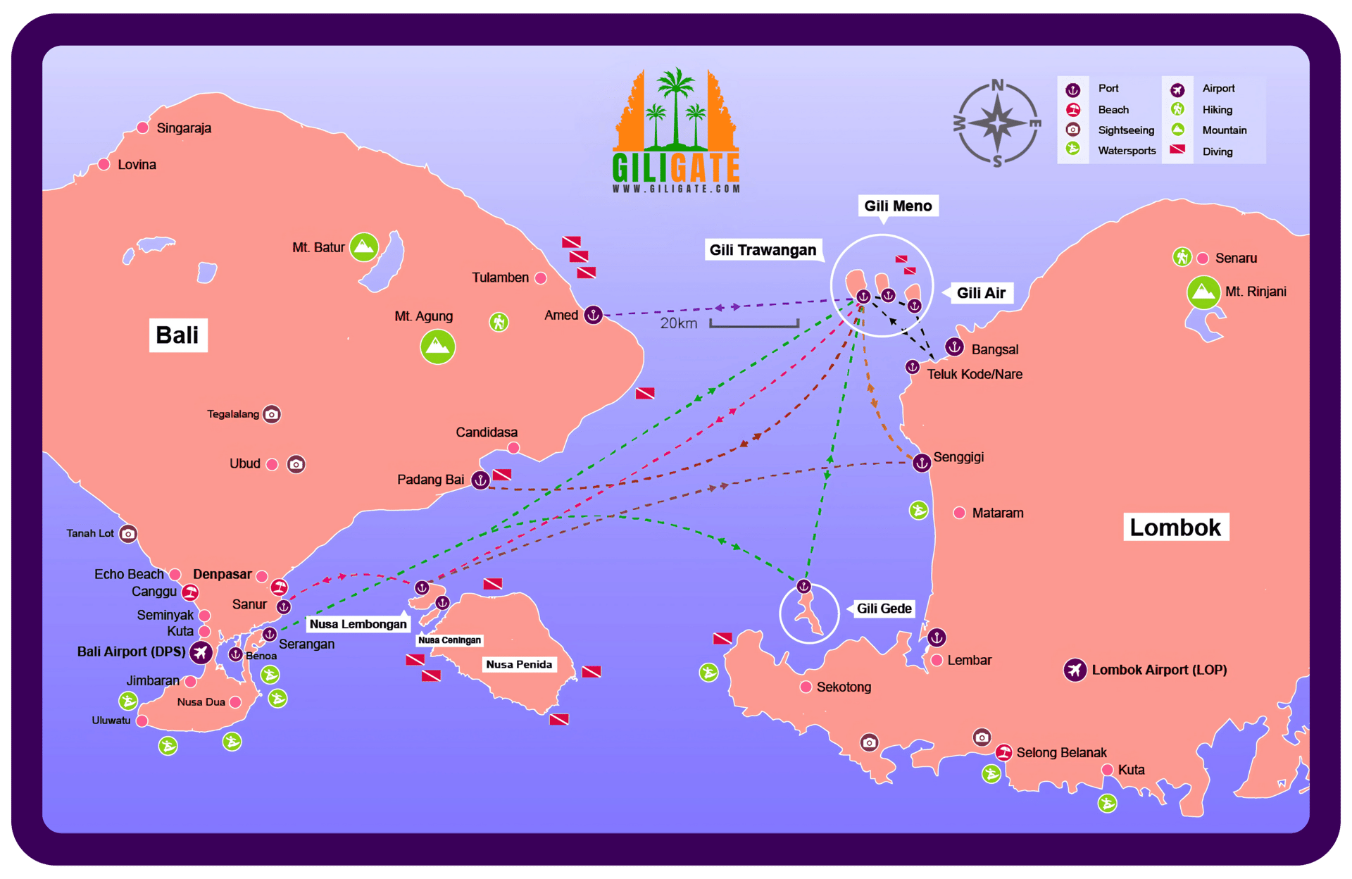 bali gili lombok route map