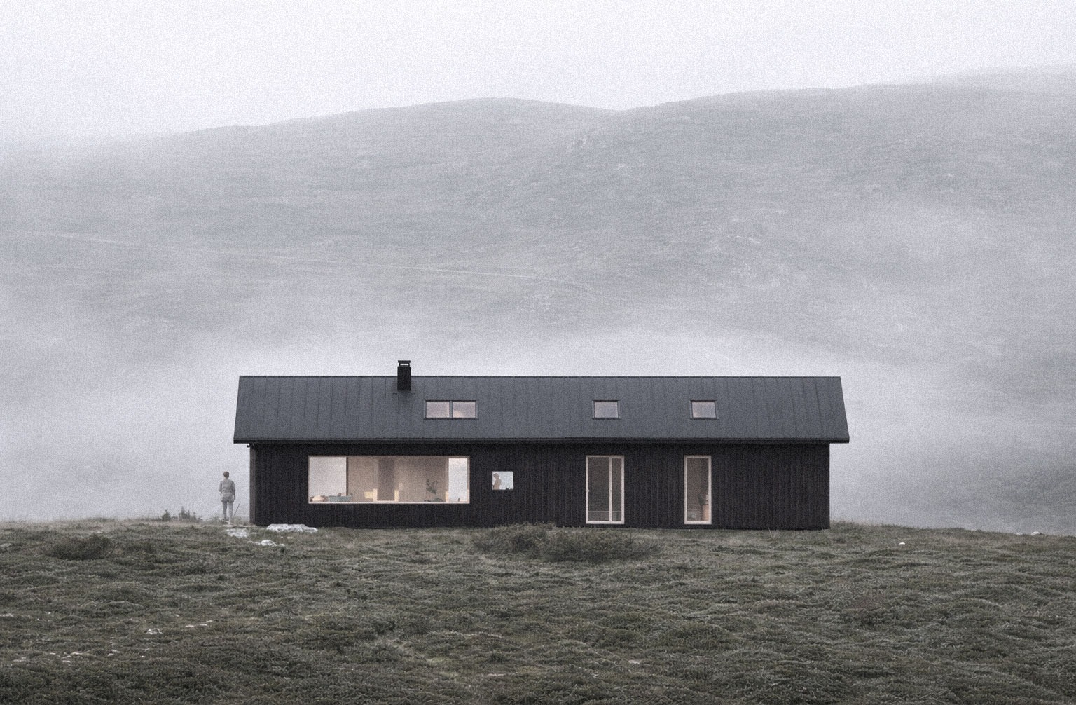 Visualisering av moderne trebolig designet av Trearkitekter AS