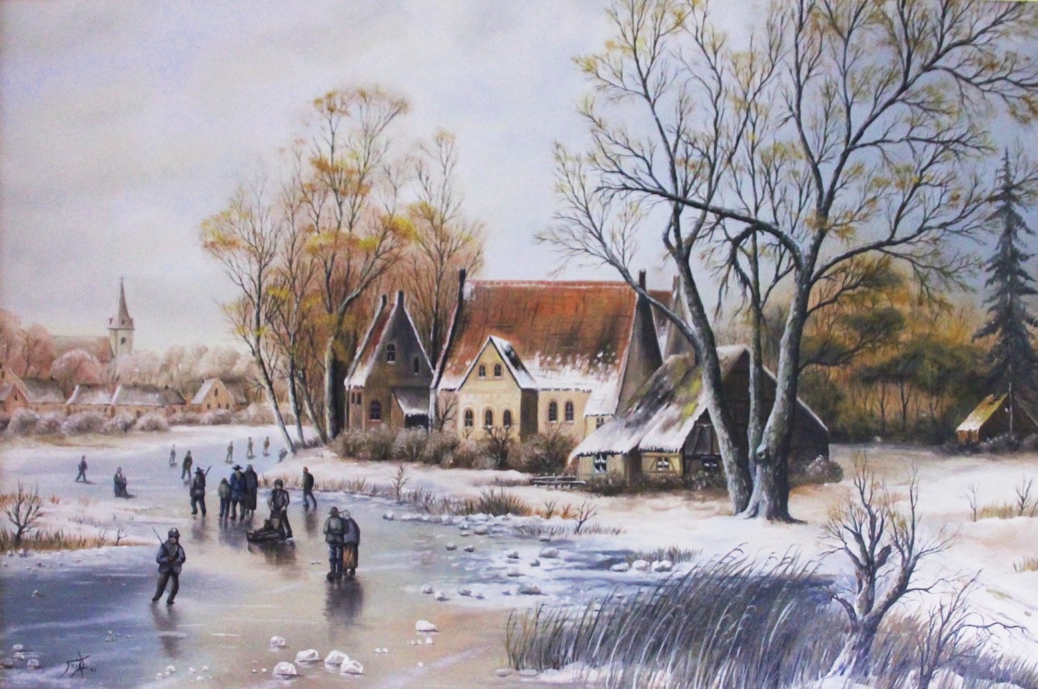 Dimanche d'antan peint par Mireille Desroches artiste et enseignante