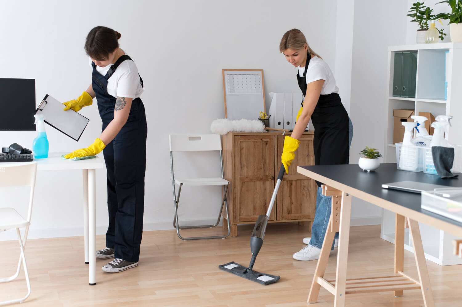 professional cleaners during office cleaning