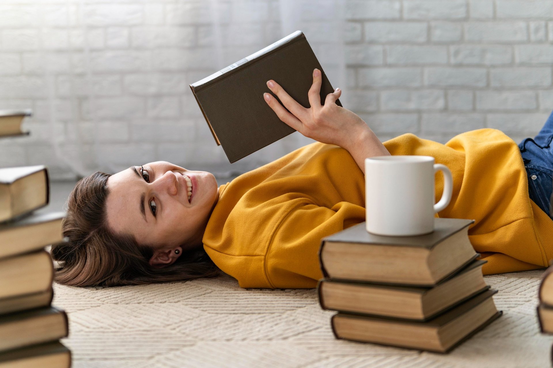 Daily Habits women reading book, coffee