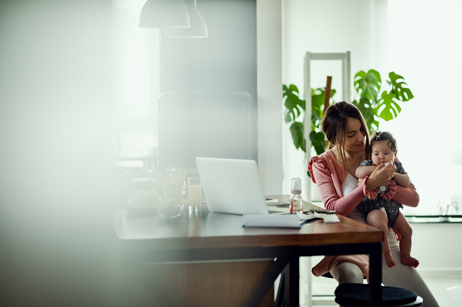 Stay at home mom setting up an online store or service website